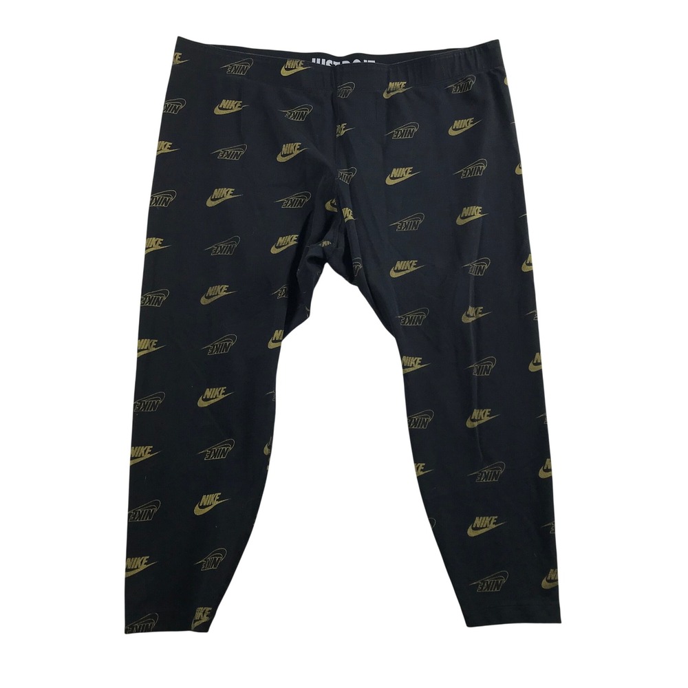 Nike Sportswear Womens Plus Size 3X Black Gold Logo Leggings CQ5194-010